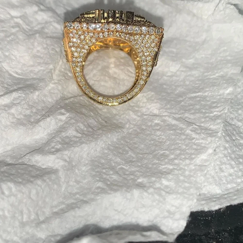 Factory Outlet 14k White Gold Champion Solid Full Ice Out Diamond Ring With Real Vvs Moissanite Diamond Ring For Men