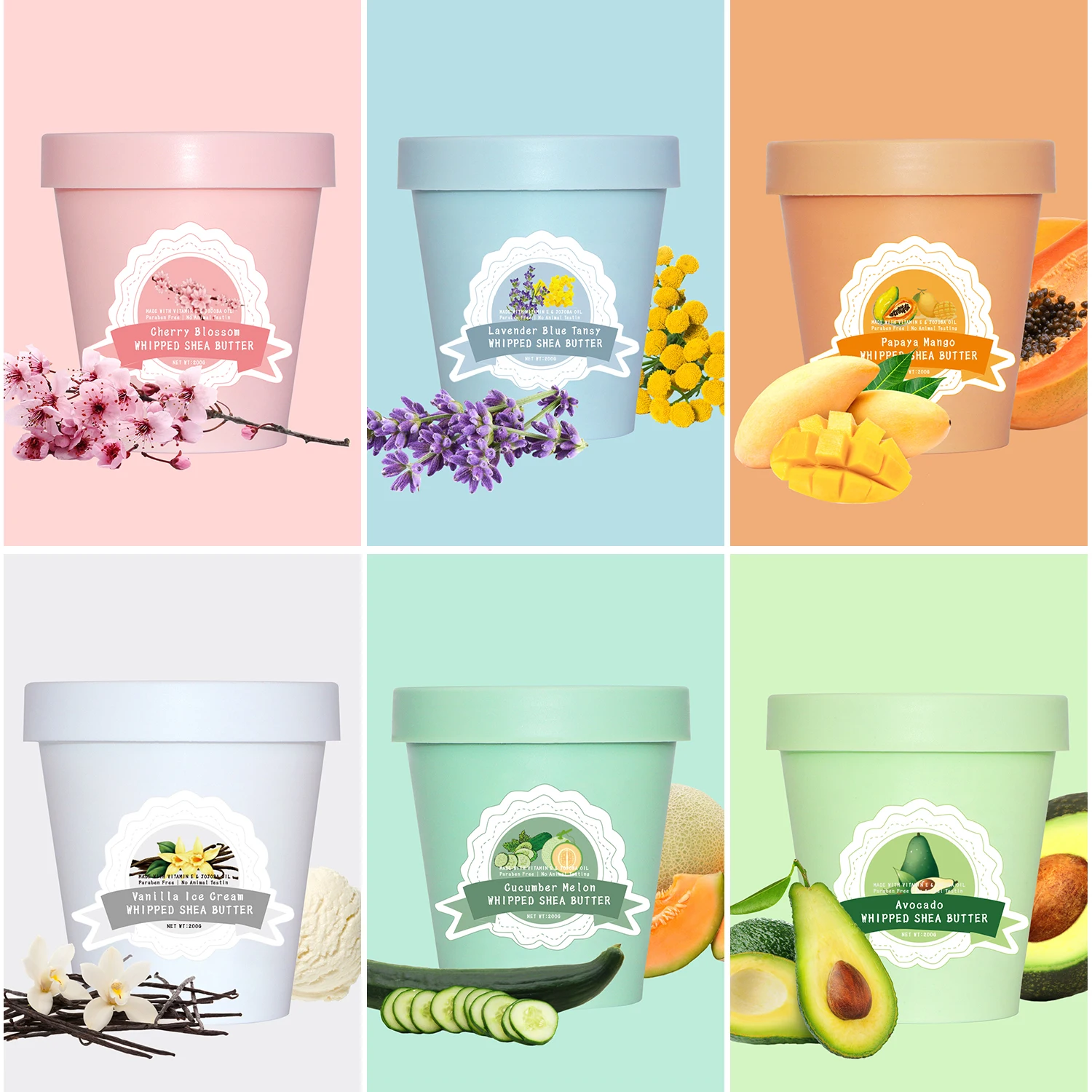 Private Label Organic Mango Avocado Cucumber Moisturizing Body Lotion Natural Whipped Shea Body Butter