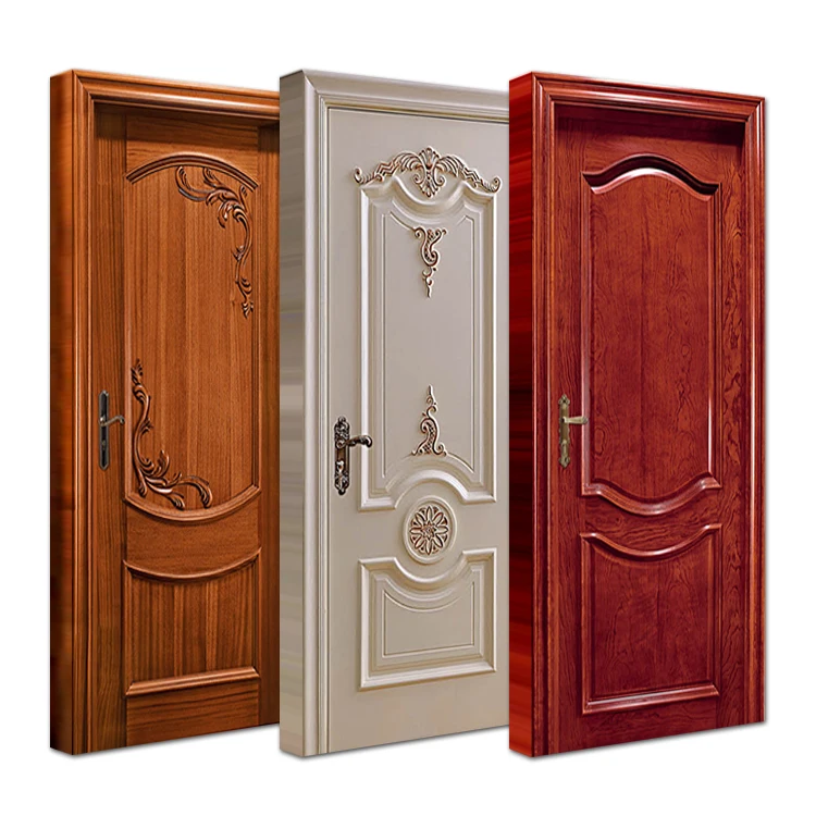 Modern indoor room wood panel doors classic design interior bedroom mahogany solid wooden door with frames
