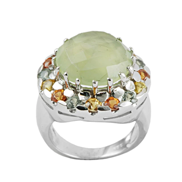 Elegant classic design natural round prehnite gemstones solid 925 sterling silver peridot ring handmade jewelry manufactured