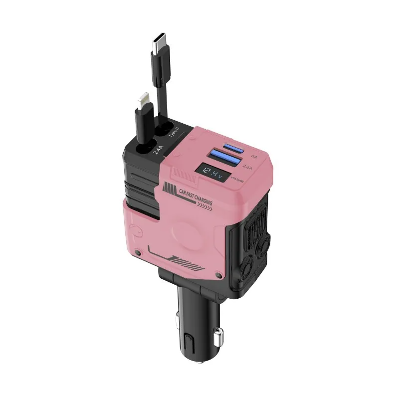 New Selling  Super Fast Car Charger 4 in 1 Dual Pull-out Retractable Cable with LED Display fast charging car charger