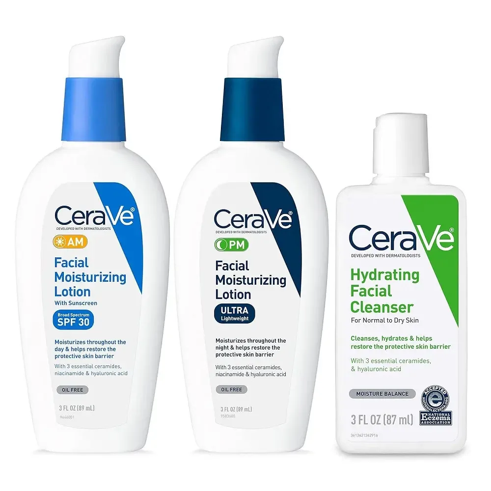 CeraVes AM & PM Face Moisturizer with SPF Organic Ingredients Hydrating Face Wash Anti-Wrinkle Skin Care with AHA Oil Treatment