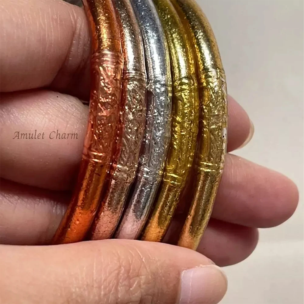 Hot Sale Best Quality Premium  quality gold leaf bangle PVC rubber mantra bracelet buddhist from Thailand