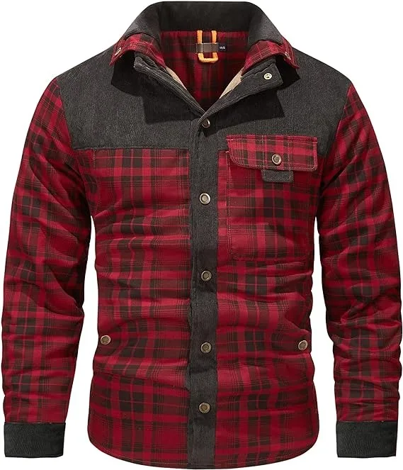 Good quality fleece lined check shirt jacket thick warm windproof winter flannel shirts jackets men