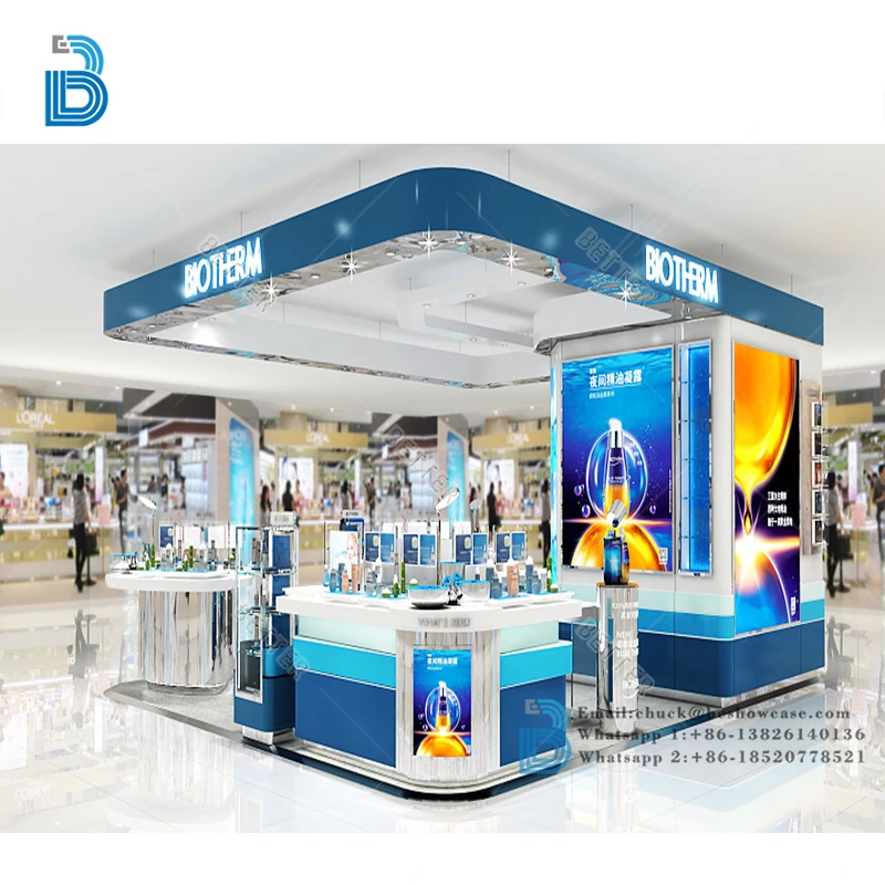 cosmetics kiosk with ceiling customized makeup mall kiosk cosmetic store design and manufacturer