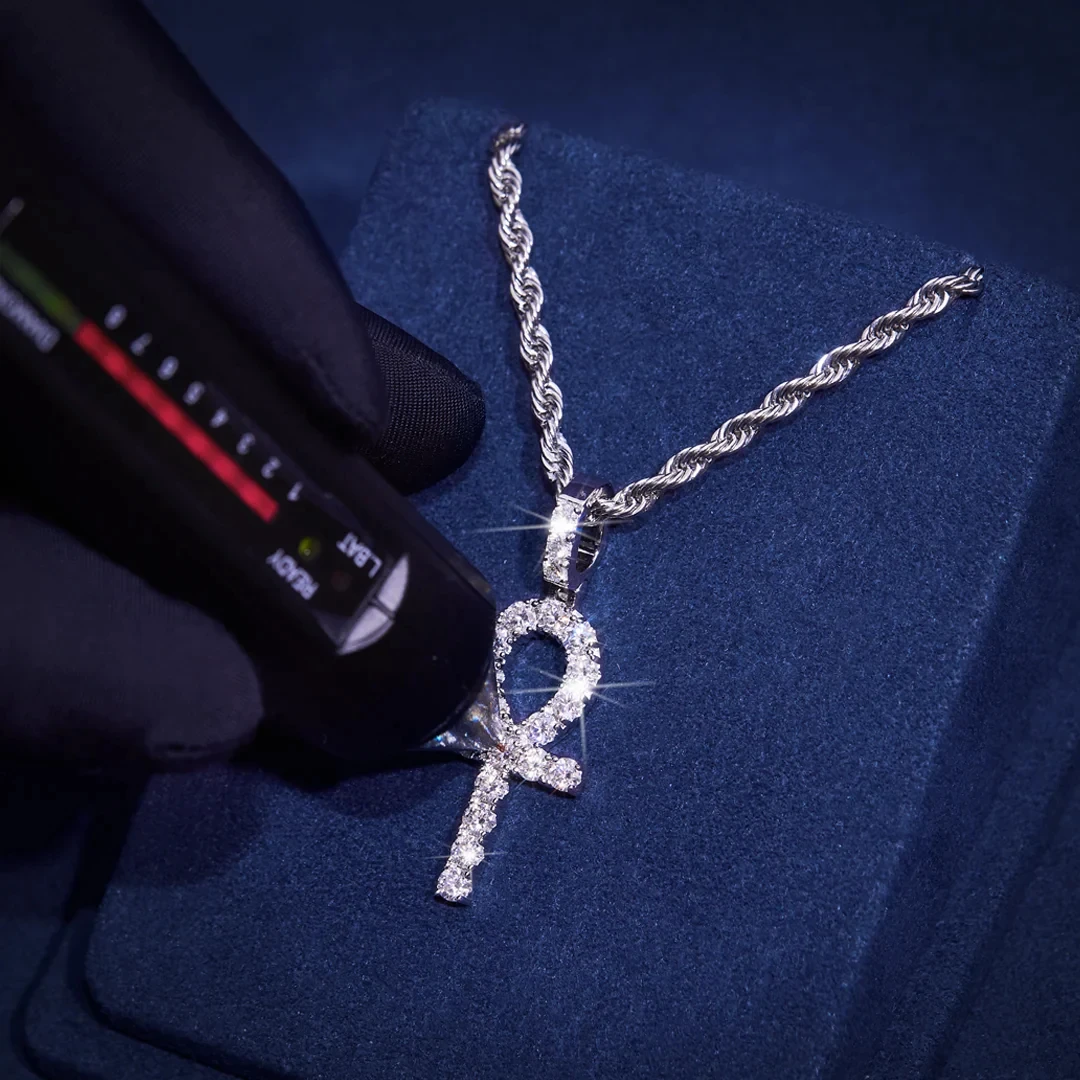 Pass Diamond Tester Fine Jewelry Silver 925 Iced Out Hip Hop Rapper Jewelry Men Moissanite Diamond Ankh Cross Pendant