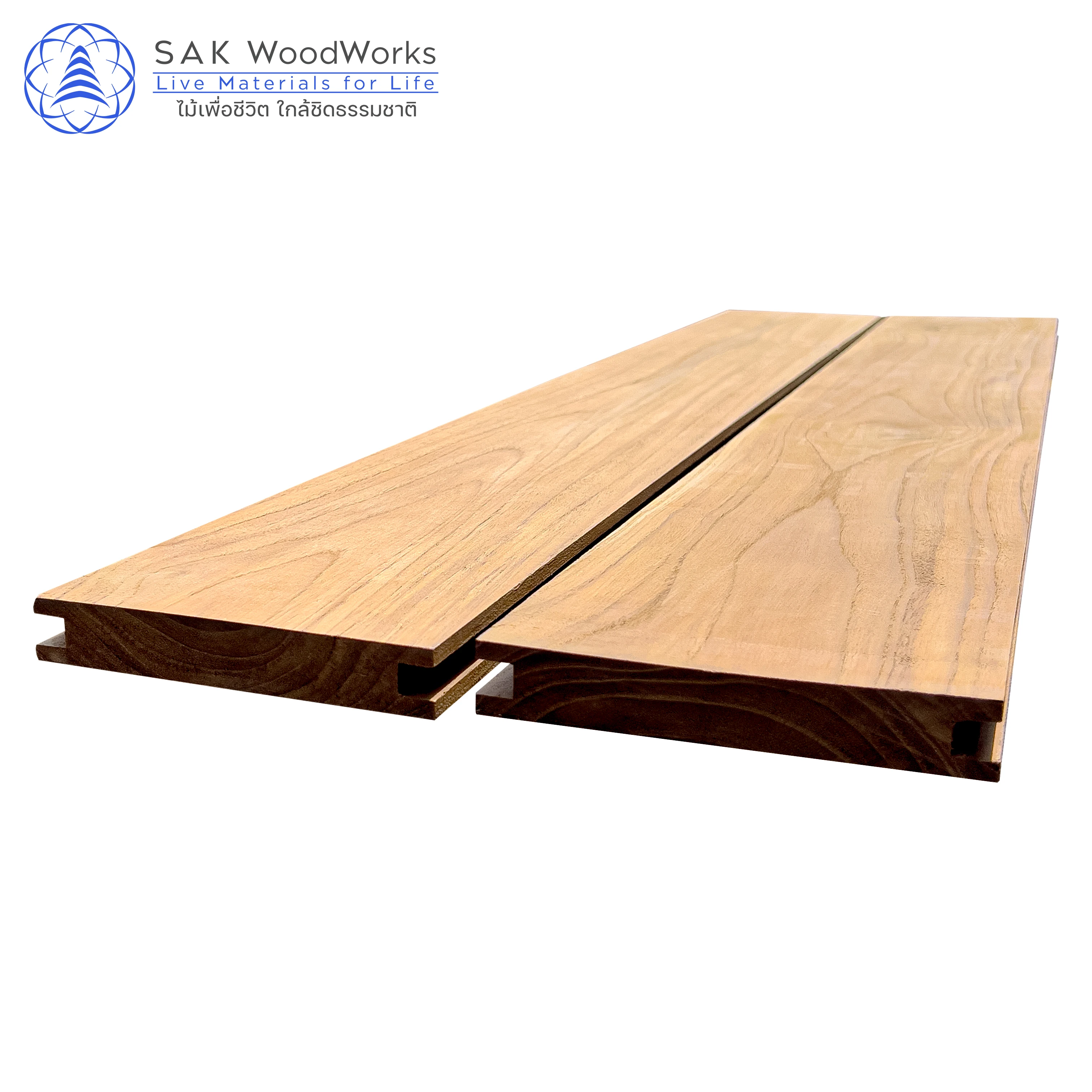 Thai Teak Decking Boards | 22 x 140 mm. x 1-2 m. | by SAK WoodWorks Golden Brown Color Solid Boards for Outdoor Solution