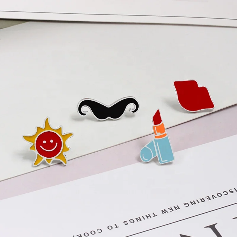 Ladies Brooch Cartoon Sun Lipstick Lips Beard Enamel Bag Clothes Girls Fashion Lapel Pin