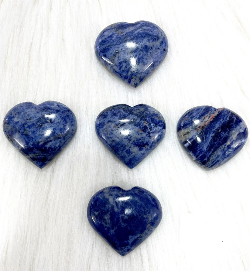 Natural Blue Sodalite Puffy Hearts Export Quality Polished Carved Quartz Hearts Healing Love Feng Shui Folk Crafts Agate Chakra