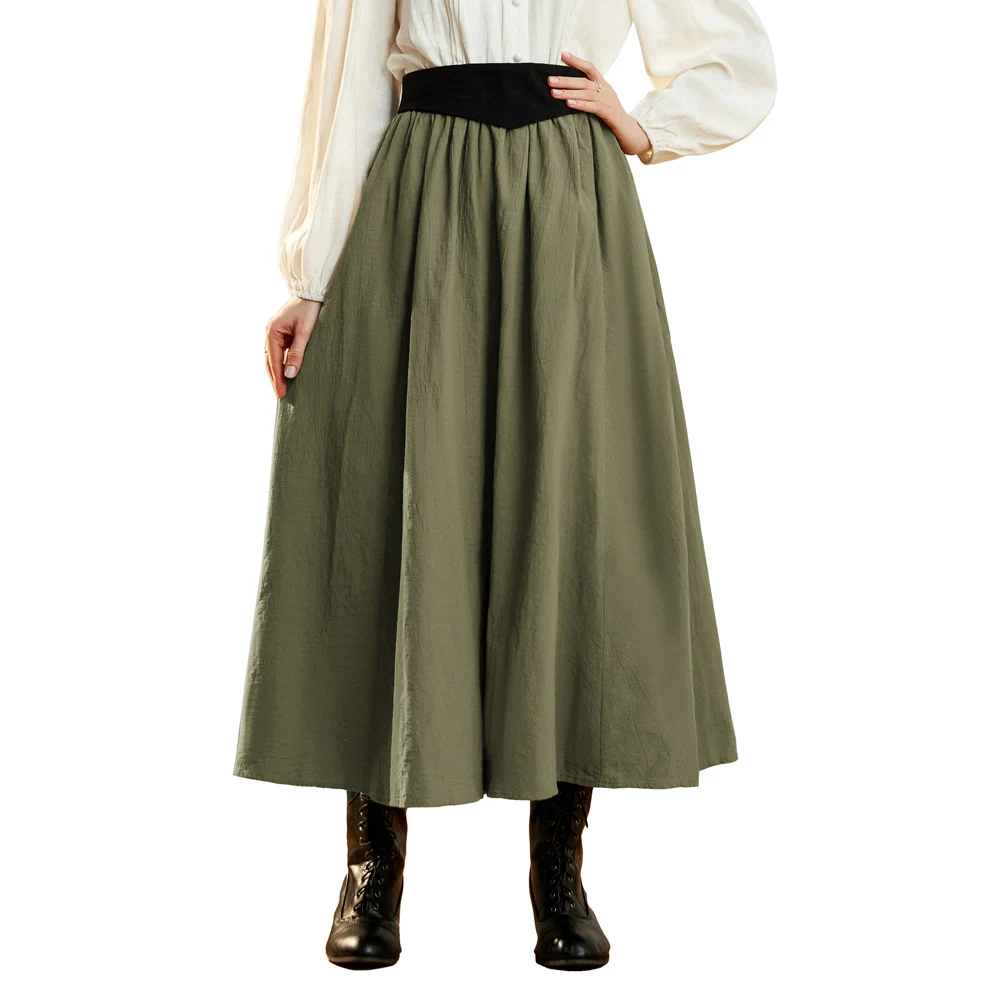OEM Ladies Gothic Renaissance Maxi Swing Elastic Waist Belt Decorated A-Line Custom Vintage Long Womens Skirts