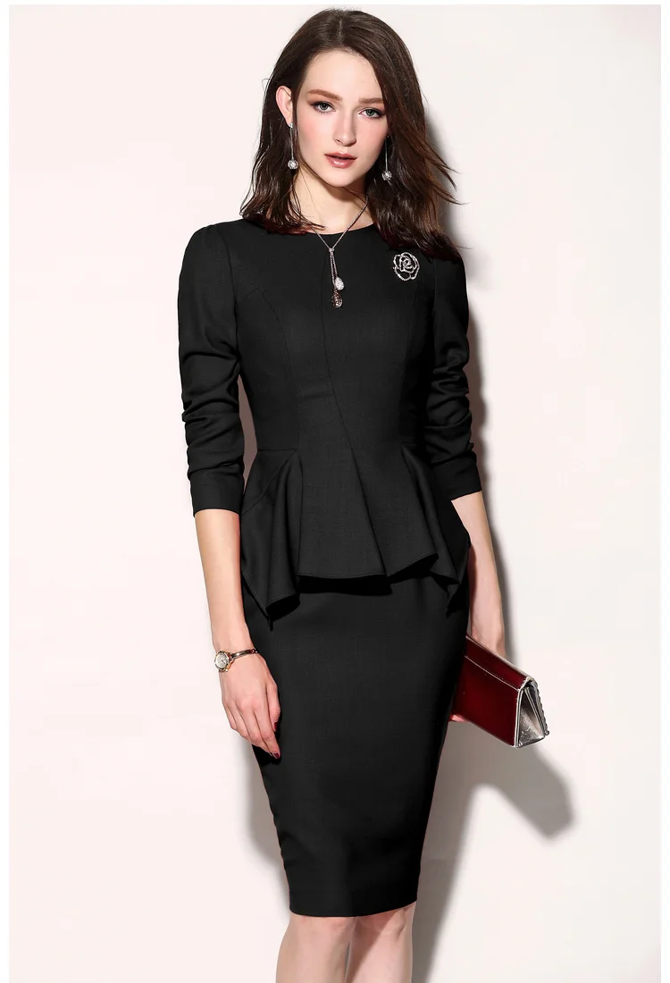 Top Quality Customized Waist Line Office Lady New Collection O Neck Modern Luxury Plus Size Women Dress