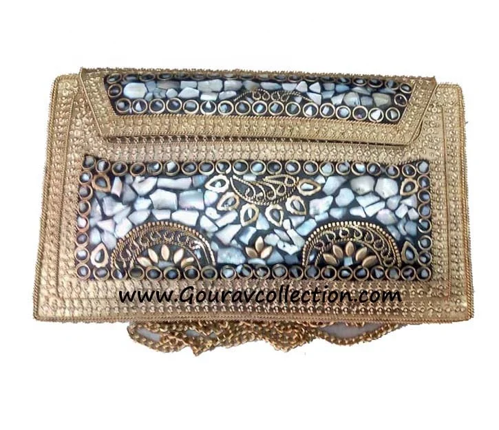 Mother Pearl Beads Metal Clutch Women Cross Body Bags for Party wear Use GC-BG-430 Use Available at Best Price from India