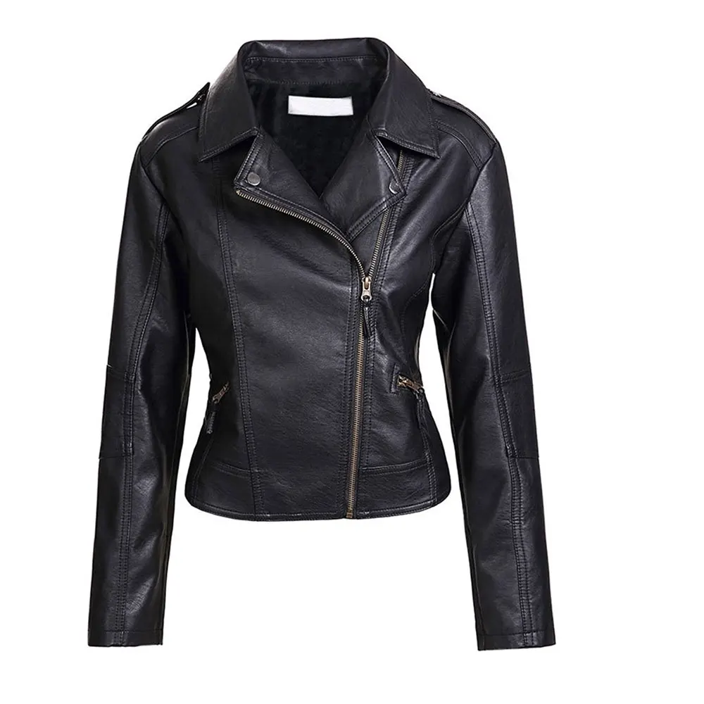 Newest Style Lady leather Jacket Long Sleeve Woman moto Jacket Women Clothing Black Quantity Custom Coat Cotton Blue OEM Pockets