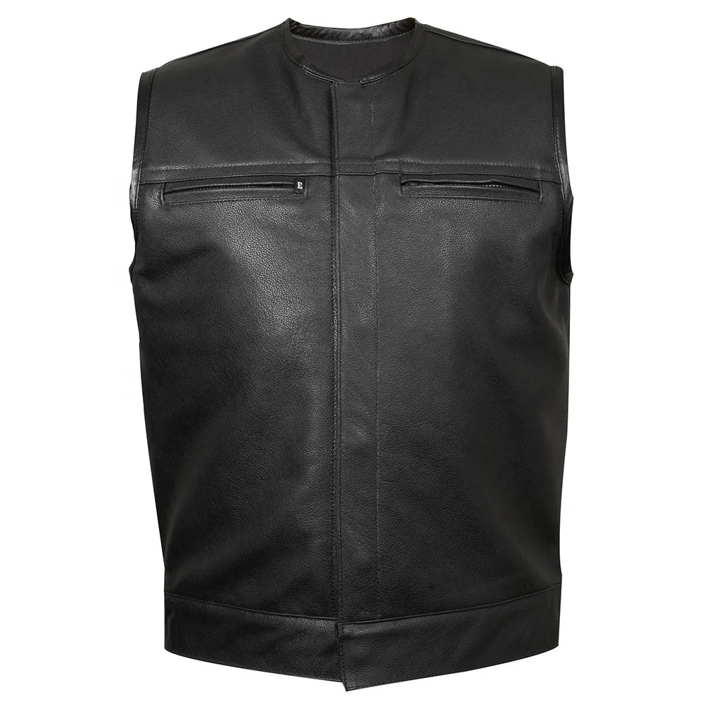Motorcycle Real Leather Vest Men Genuine Vintage Sleeveless Jackets Cowhide Waistcoat Punk Zipper