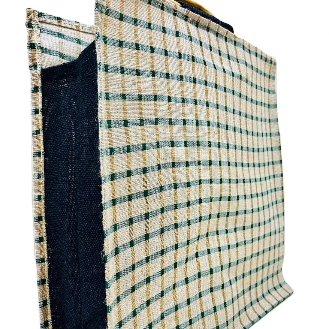 Premium Fashion Tote Bag Bamboo Handle Custom Stripe Design Zipper Canvas Burlap Travel Supermarket Shopping Gift Use Custom