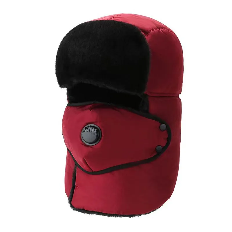 Waterproof Outdoor Soviet Badge Cap with Windproof Earflaps Russian Ushanka Trooper Hats Warm Plush Fur Unisex Plain