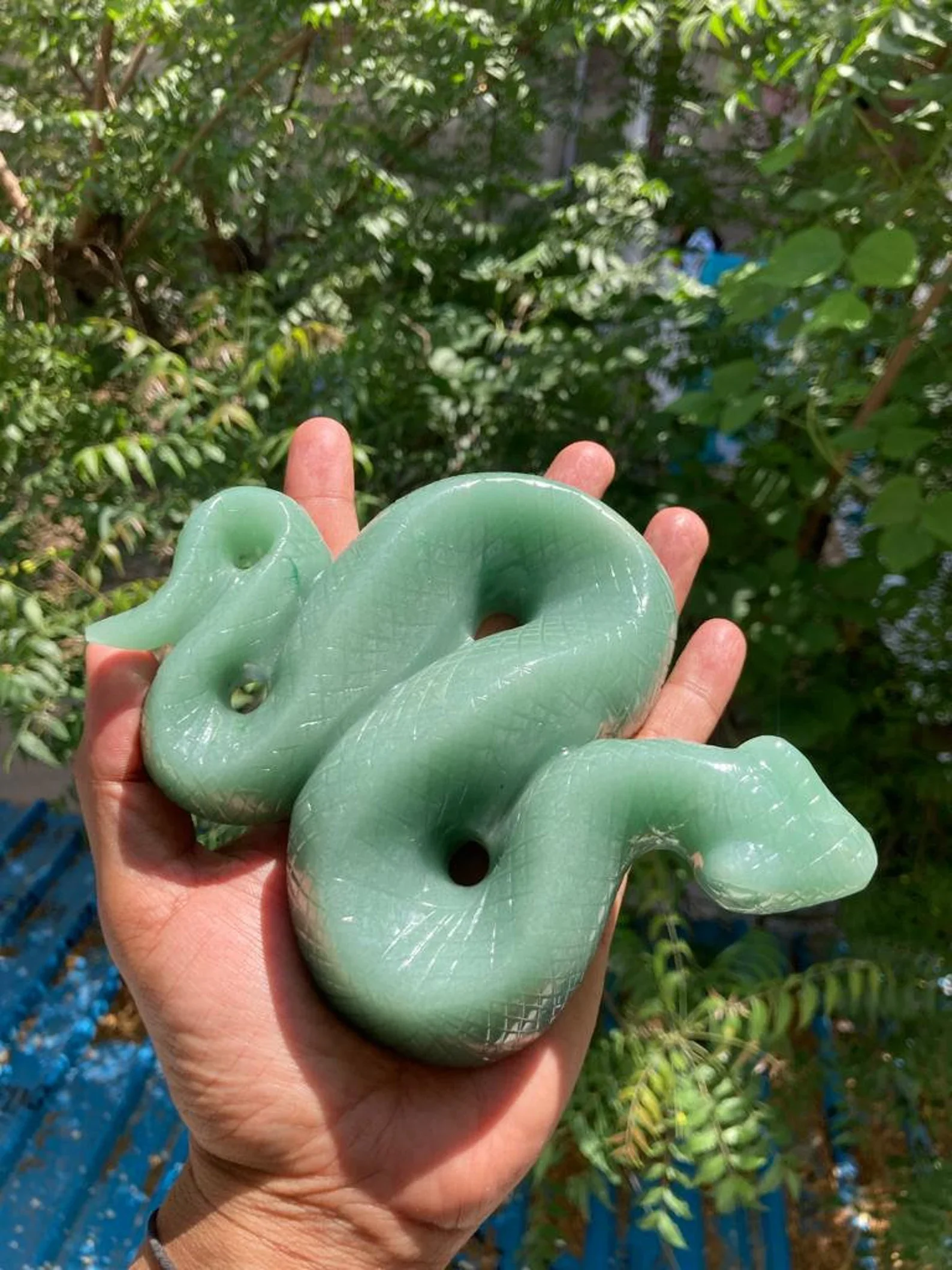 Hand Carved Cobra Snake Sculpture Slithering Jade Statue Christmas Home Decor Gift Semi-Precious Stone Crafts