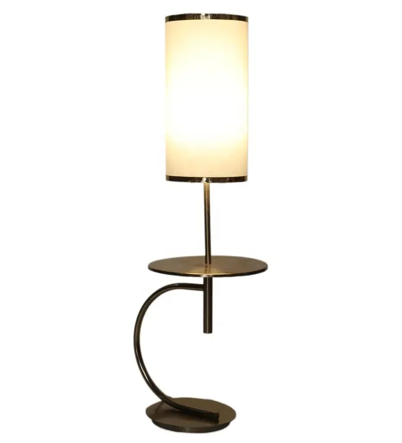 Best Quality White Fabric Shade Floor Lamp With Gold Base .