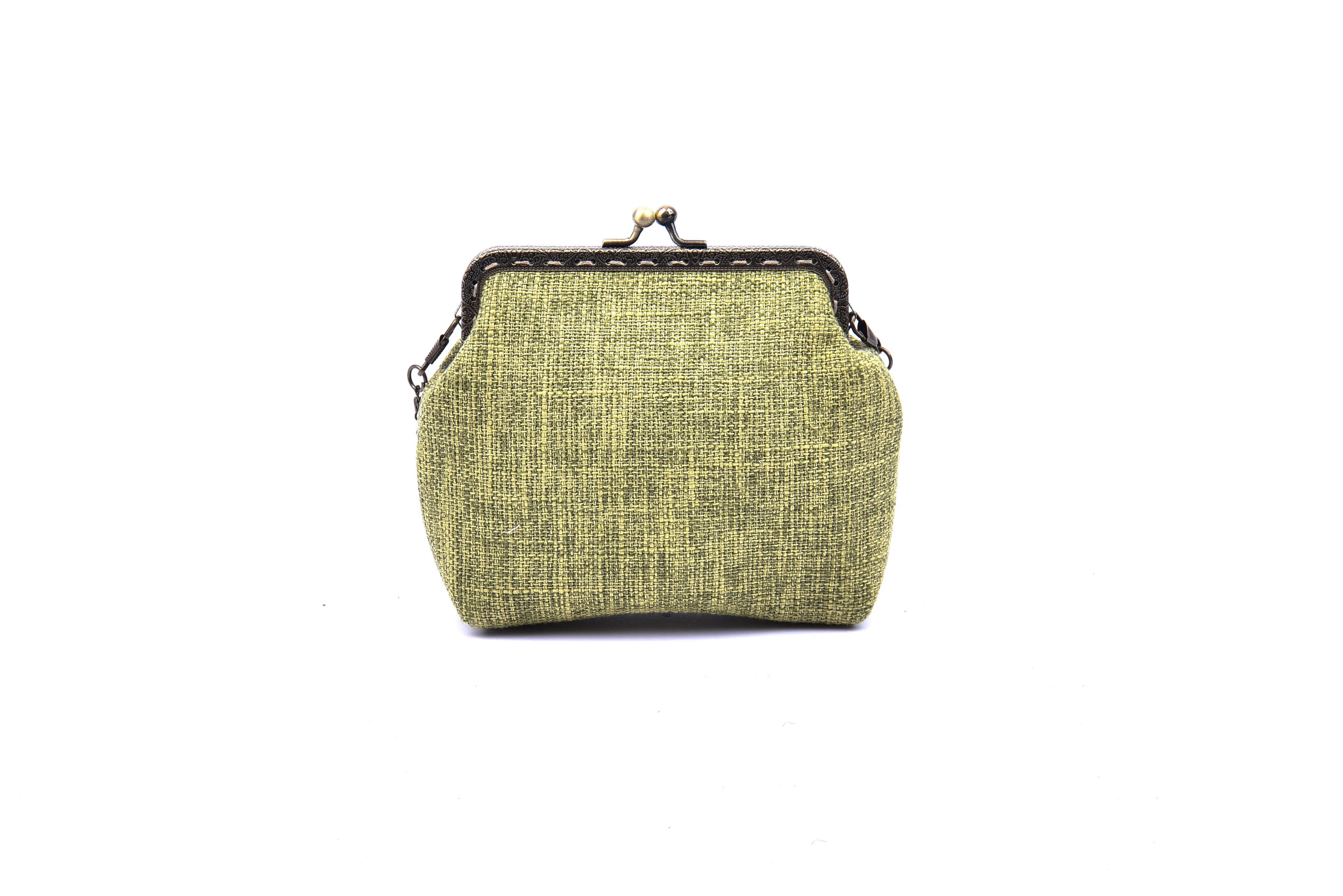 Small Hemp Bag with Copper Binding Straight Hand Strap Sequin and Glass Bead 3 Branches 2 Birds Embroidery Chain Shoulder Strap