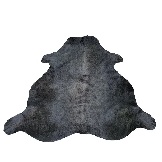 High Quality Rich Black Dyed Real Fur Cowhide Leather Black Hair-on Handmade Raw Leather Cowhide Carpets For Indoor And Outdoor