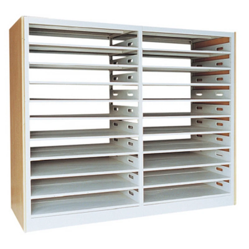 Modern 10-Tier Double-Upright Newspaper Shelving with Wooden Grain Finish Double-Sided Office School Warehouse Hotel Furniture