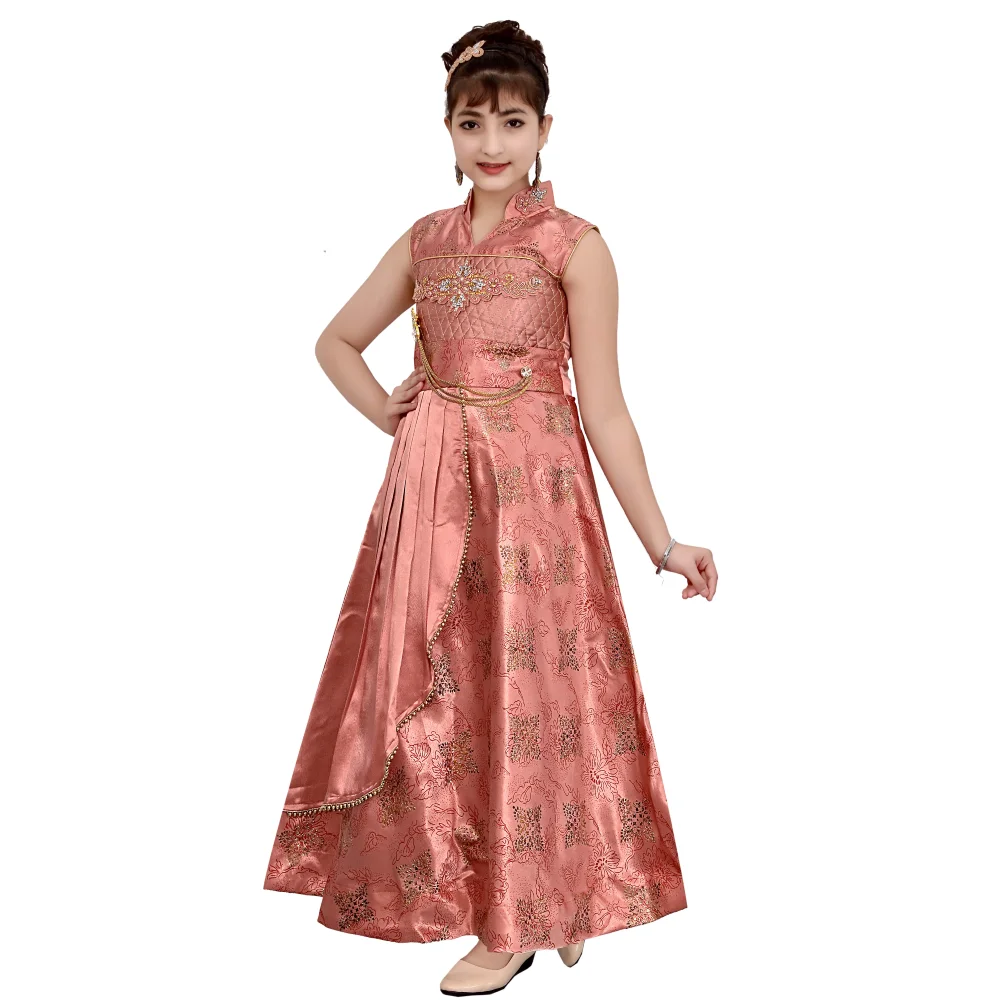 Best Quality Silk Satin Floral Print Long Maxi Gown Dress Girls 4-11 Years Sleeveless Party Spring Most Children Clothing