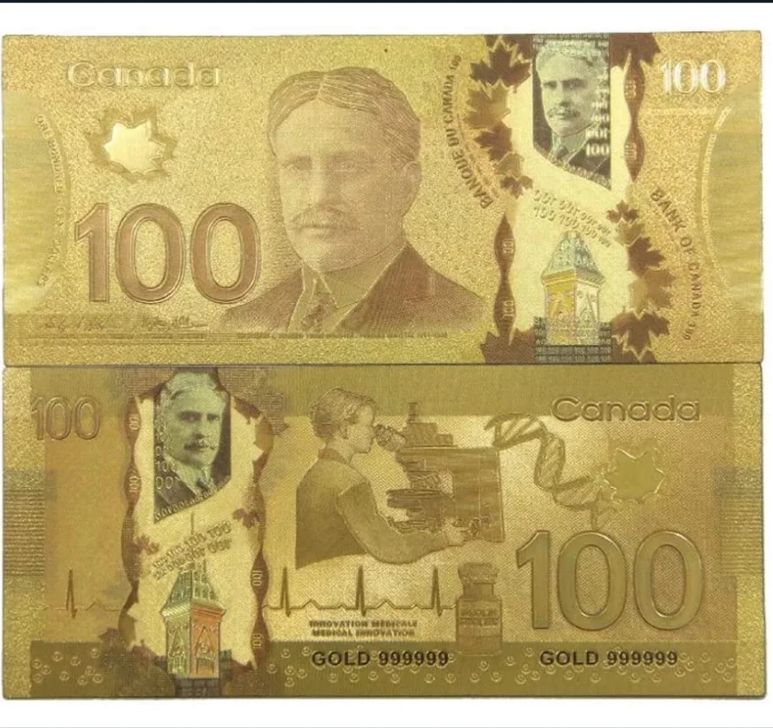 Collection Gift Canadian Currency CAD 50 Gold Silver Foil Plastic Banknote Prop Money