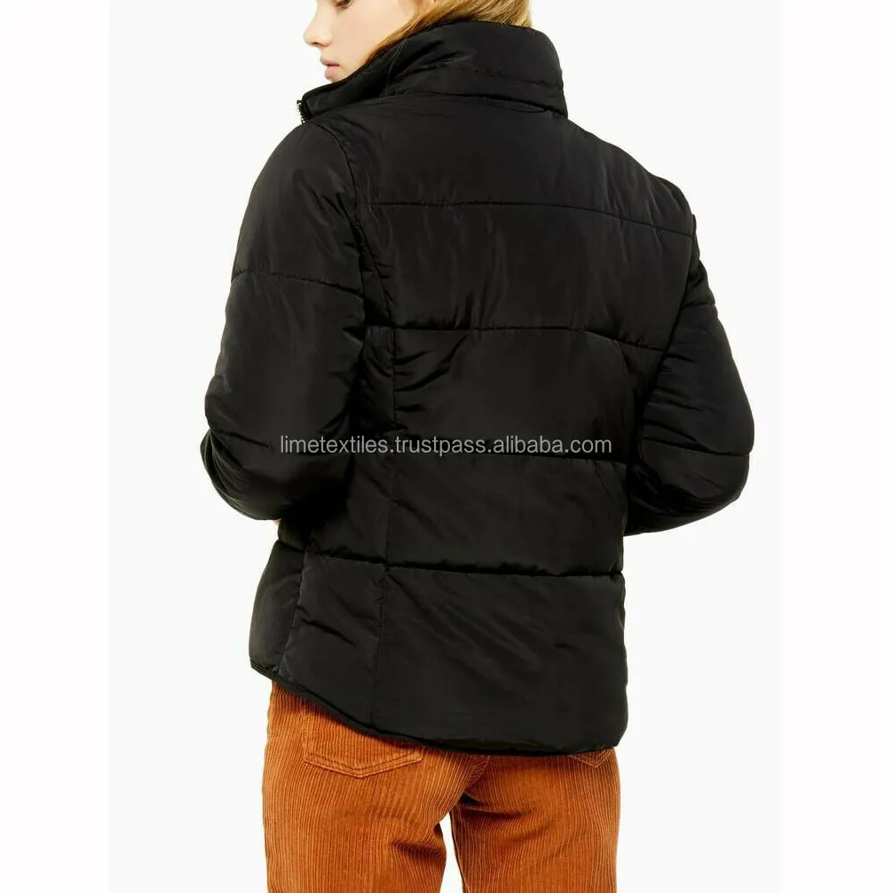 Fashion Warm Shiny Padded Puffer Jacket Black Short Women Quilted Coat Puffer coat with big fur hood Black Shiny Puffer Coat