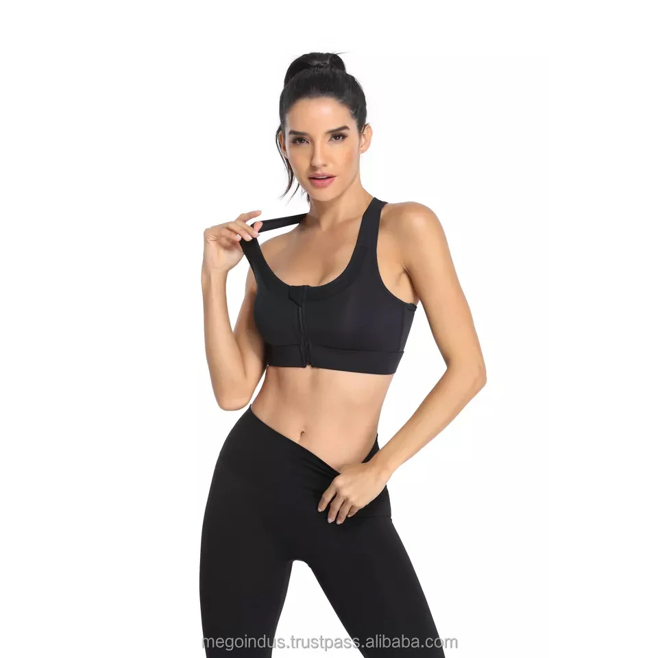 Custom Brand Women Yoga Clothing Top Quality Quick Dry Plus Size Fitness Yoga Sport Bra Zipper Front For Women