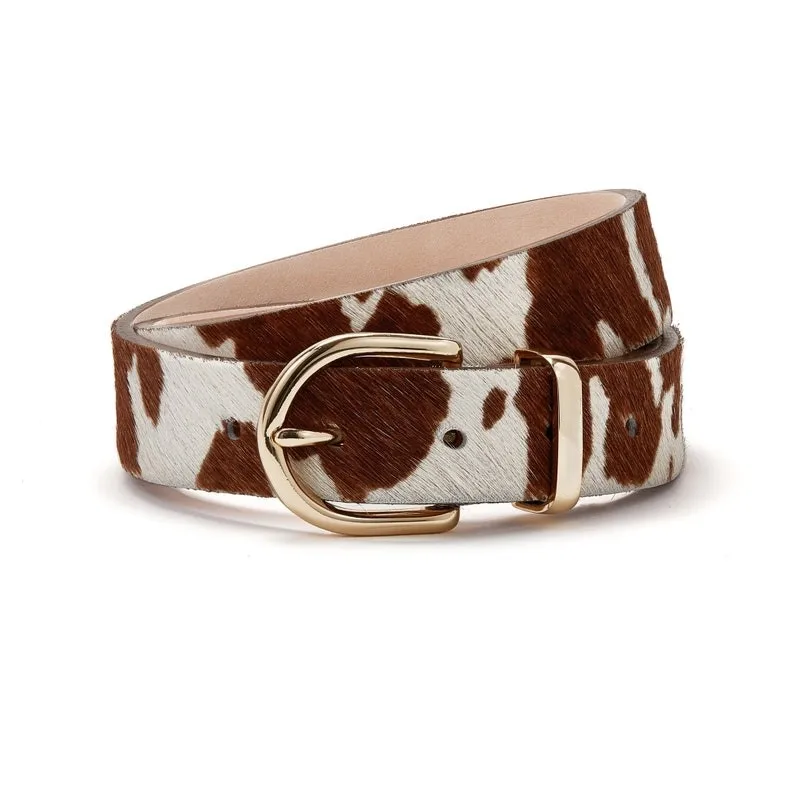 Handmade belts Western Cowboy Genuine Cowhide Leather Belt With Hair On Skin Design Gold Buckle Wholesale Price MS-JB-1540