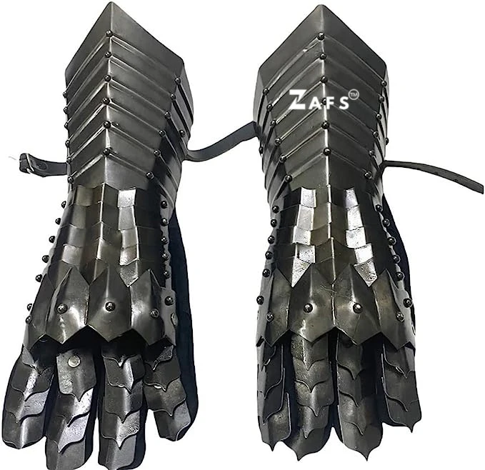 Medieval Blackened Mild Steel Gauntlets with Leather Gloves Cosplay Magnesia Crafts Handmade