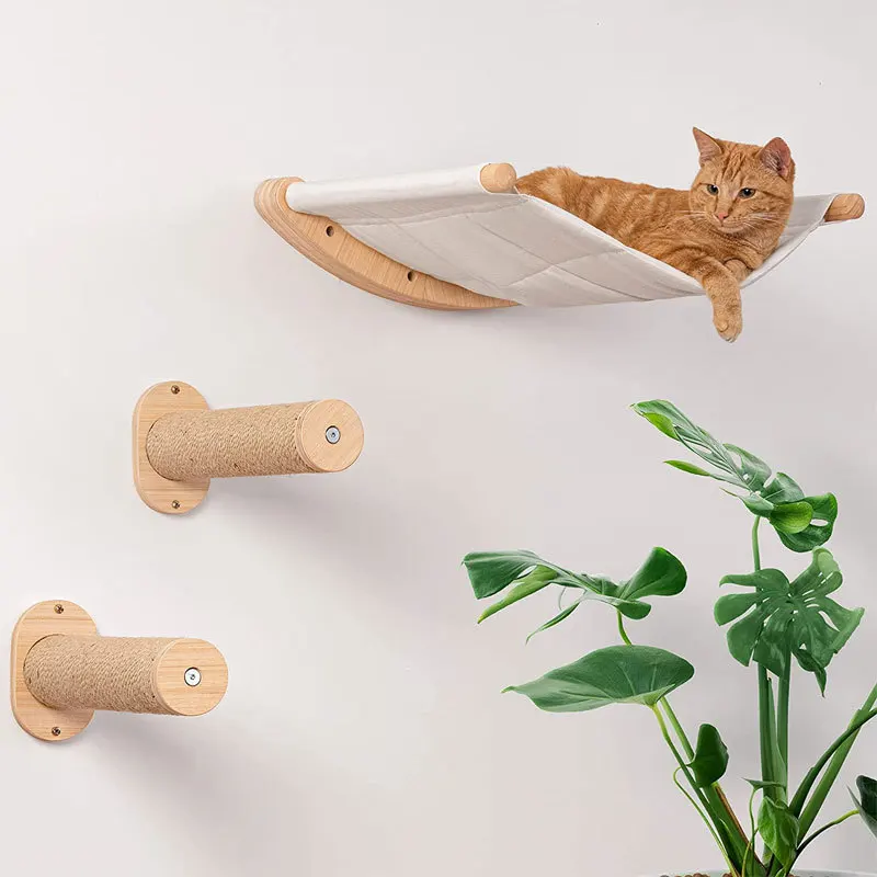 Relaxlines Sisal Rope Cat Shelves With Two Steps Climbing Tree Wooden Pet Beds Cat Hammock Wall Mounted Cat Shelf