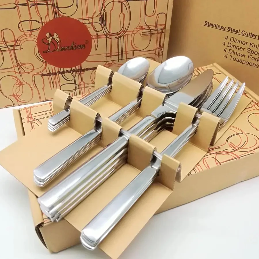Cutlery set of 16  4 of each of fork, spoon, knife & long spoon Starwood 23SWQD016 18/0 stainless steel 430 boxed