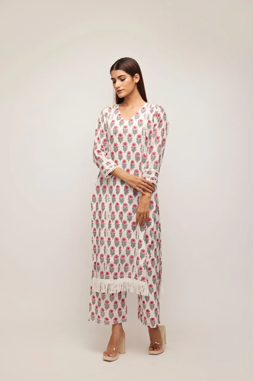 Pink Daisy Suit Set Indian Fashion Styling High End Quality Kurti and Pants from Indian Manufacturer