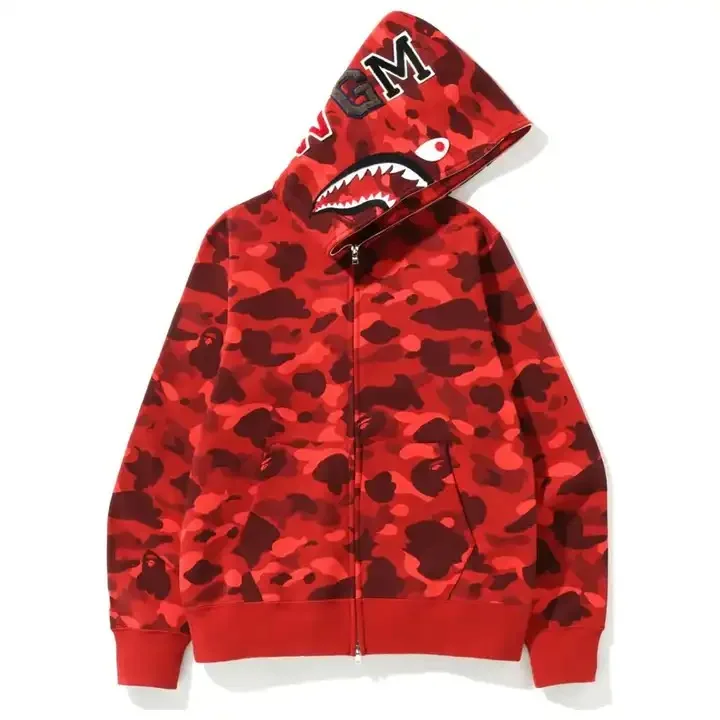 Clothing Manufacturers Wholesale Premium Quality Unisex Bape Hoodie Custom Color Full Face Shark Zipper Bape Hoodie