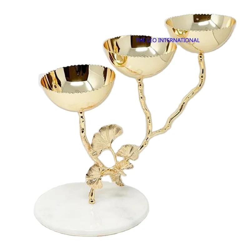 Stainless steel shiny polish brass metal gold plated white marble base Chocolate Bowls set of 3 Arabian style 10X5X10 Inch Dubai