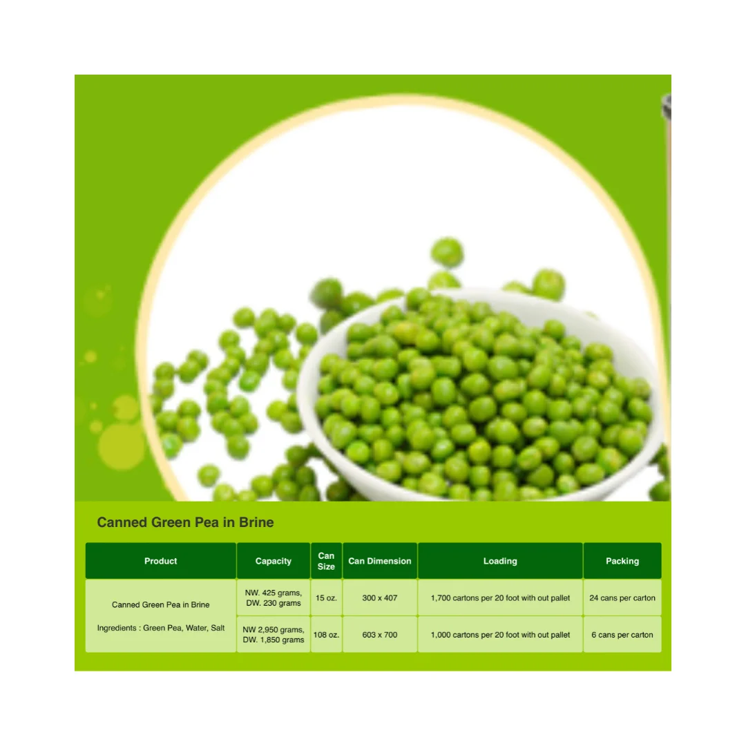 Canned Food Green Pea Sweet Pea in Brine Ready For Cooking Baking Desserts Sweet Product of Thailand