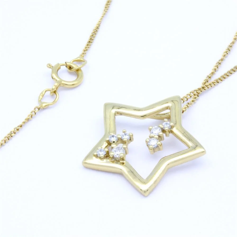 Wholesale Real Gold 18K 14K 9K Yellow Gold Star Pendant Natural Diamond Trendy Star Necklace for women
