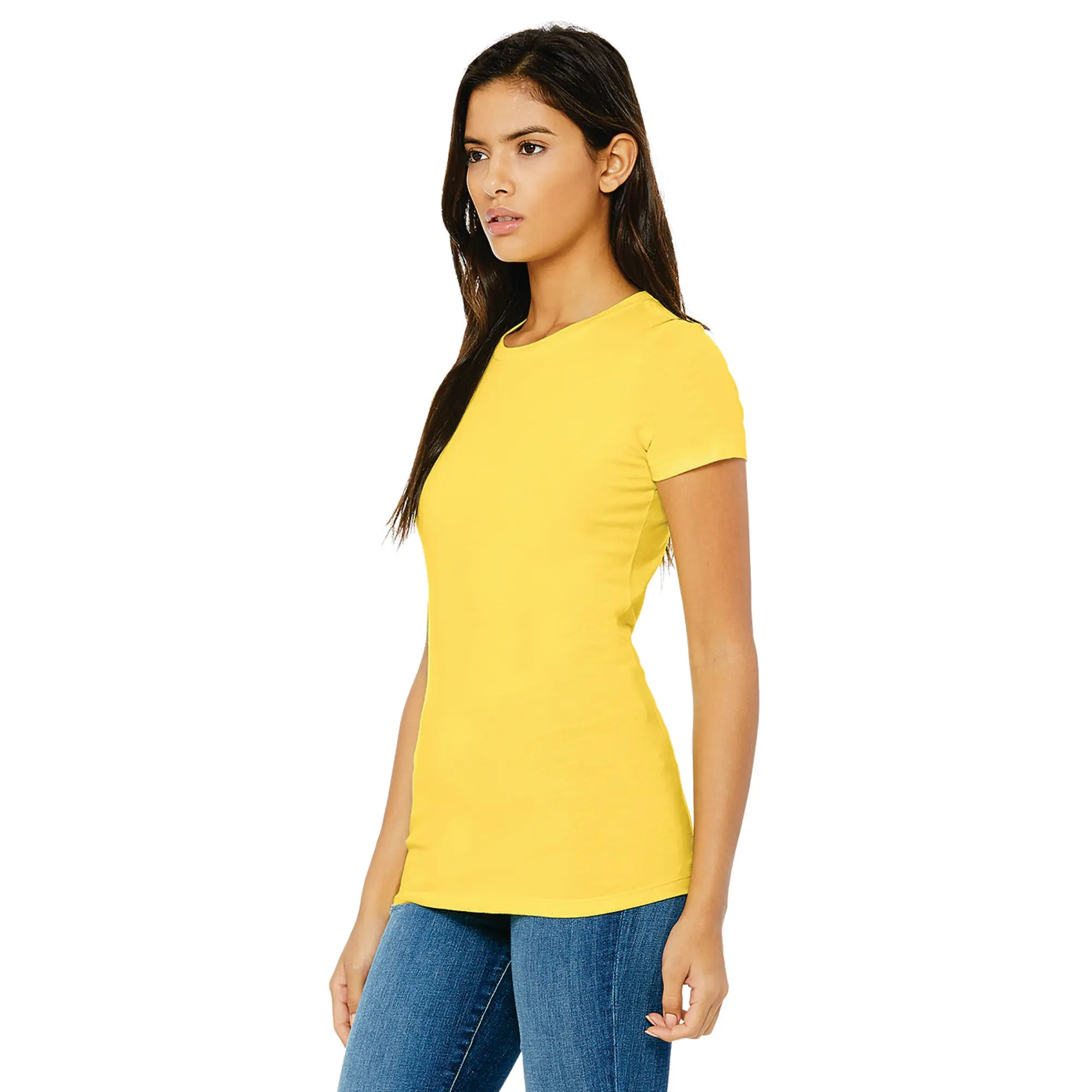 Shoulder Taping Longer Body Length 100% Airlume Combed and Ring Spun Cotton 32 Single 4.2 oz Yellow Womens Slim Fit T-Shirt