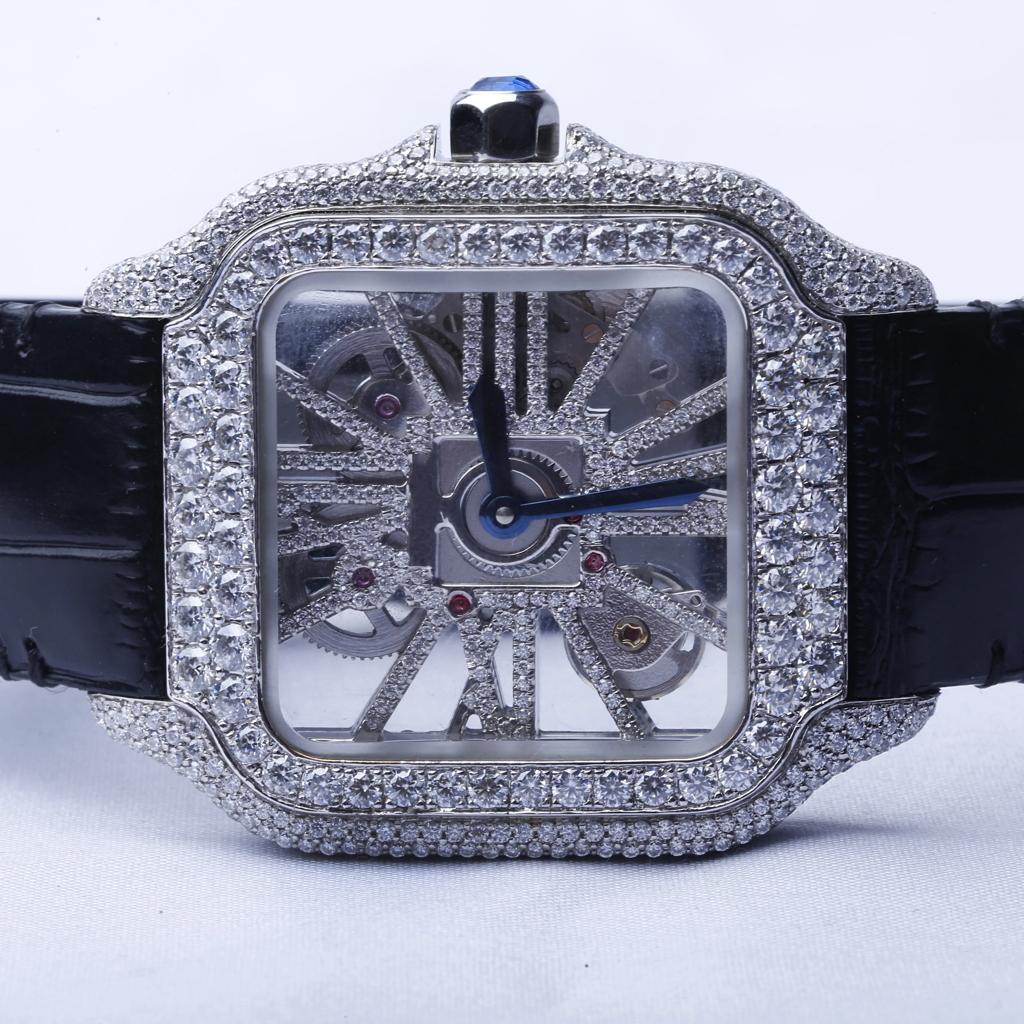 Half Iced Out BLACK Dial VVS Moissanite Mechanical Wrist Watch/ Featuring Calender Top Quality For Trendsetters Diamond Watch