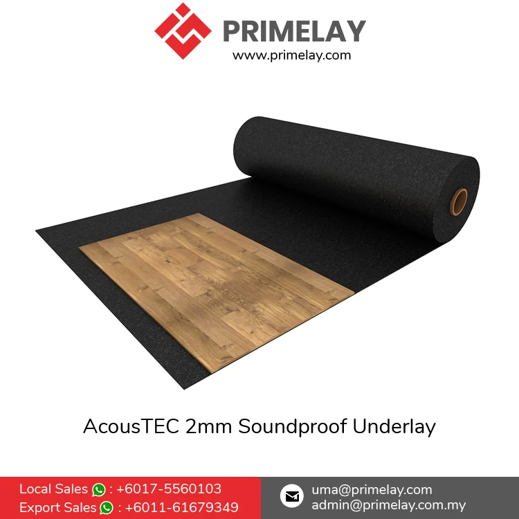 High Quality AcousTEC 2mm Carpet Underlay Roll Soundproof Rubber for Hardwood Flooring Engineered Wood Flooring