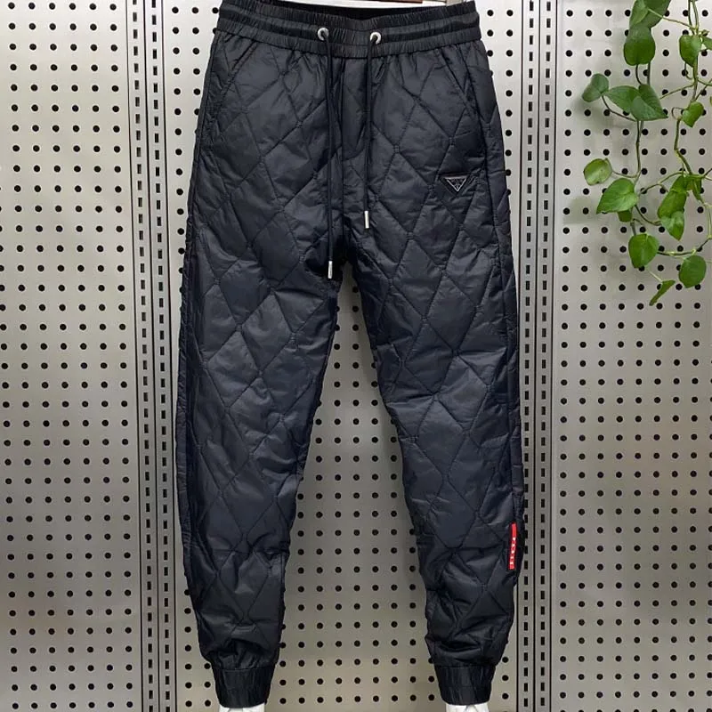 Wholesale Winter Oem Latest Designs Quilted Puffer Drawstring Thermal Slim Fit Down Outdoor Pants Cotton Trouser For Men