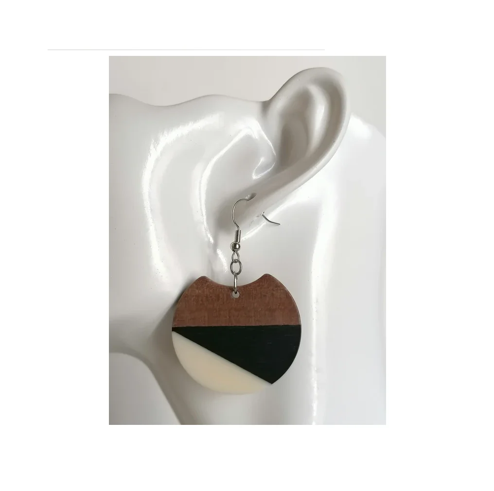 Round Wooden and resin Drop Earrings Boho Women Simple Colorful Resin Beads Pendant use for hot sale