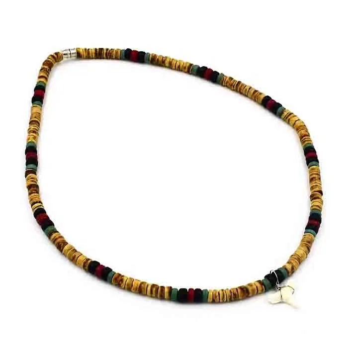 Bohemian Coconut  Shell Necklace Natural Colorful Bead Necklace With Real Shark Tooth Pendant Necklace