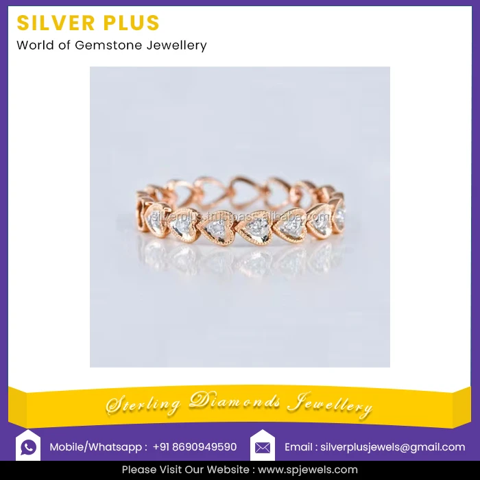 Solid 14K Rose Gold Genuine SI Clarity G-H Color Diamond Love Heart Full Eternity Ring Wholesale Manufacturer Gold Jewelry