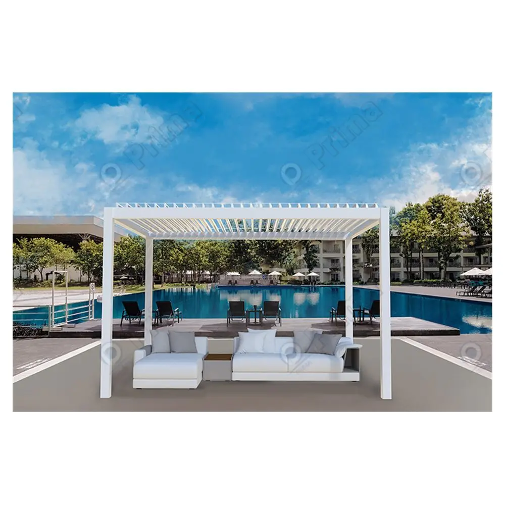 Prima Villa Garden Sliding Glass Manual Opening Retractable Waterproof Pergola Opening Roof Louver