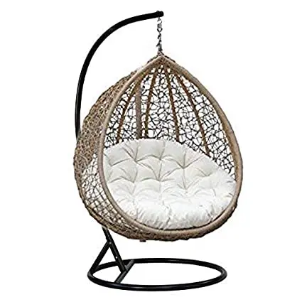 Swing Chair with basket Set Modern Wicker Metal Stand Outdoor Porch Hanging Egg