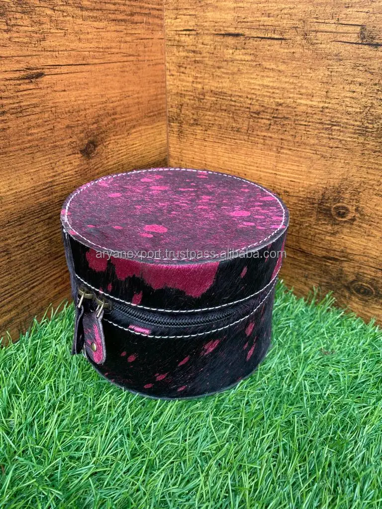 Premium Quality Tooled Leather Round Jewelry Case Western Pink Cowgirl Jewelry Box For Women Engraved Leather Travel Jewelry Box