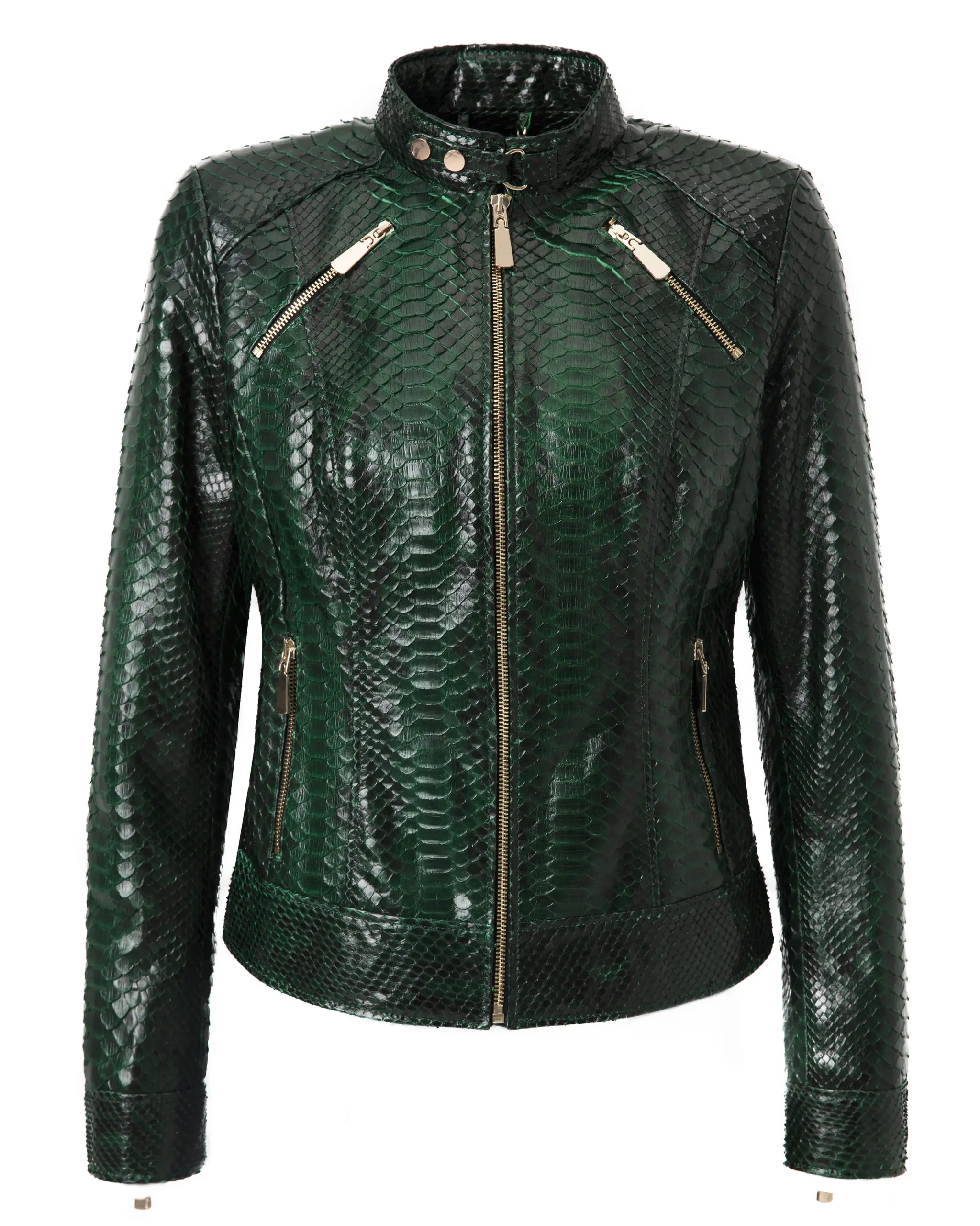 Slim Fit Size Motorcycle Women Real Lamb Embossed Python Texture Leather Jacket Snakeskin Patterns Luxurious Jacket For Women