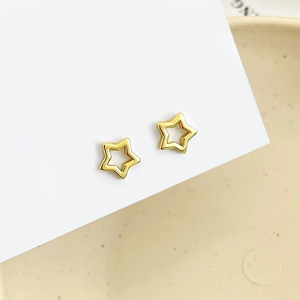 Foxi CLASSIC Minimalist style Spring Wholesale cheap 925 sterling silver hollow star stud 18k gold plated 925 silver jewelry men